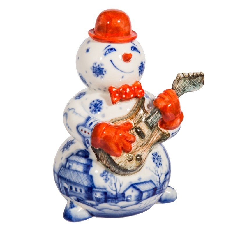 Скульптура Снеговик с гитарой (подглазурные цветные краски, кобальт) авторская работа - 993304900