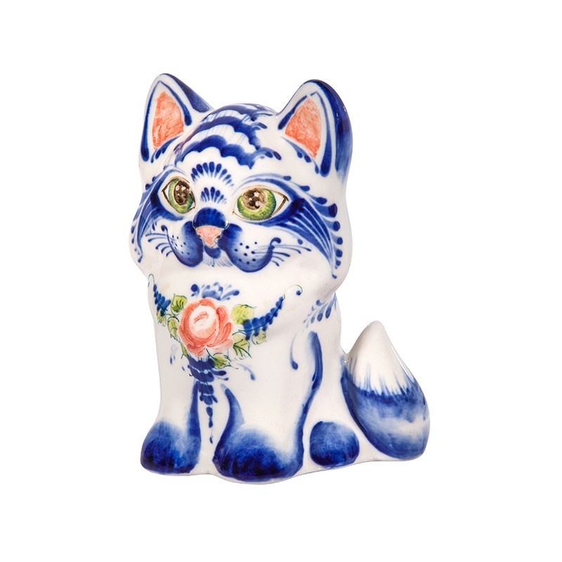 Скульптура котенок Пушок (подглазурные цветные краски, кобальт) - 993312201