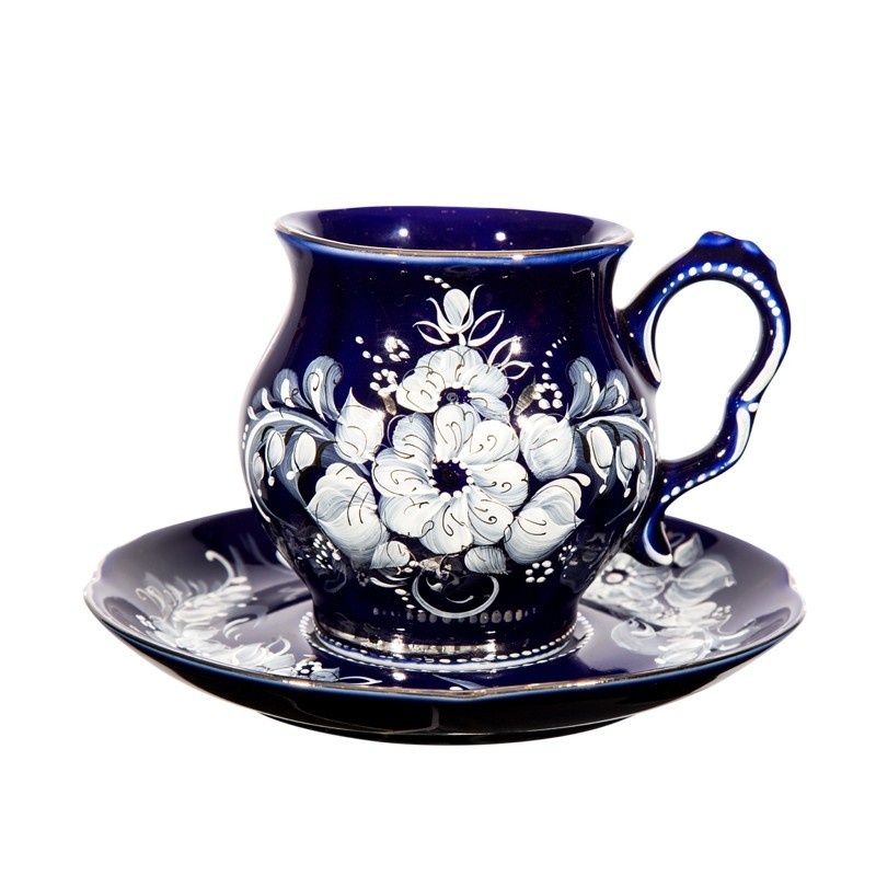 Сервиз чайный Голубая рапсодия новая роспись (глухой кобальт, краски, платина) - 993306006