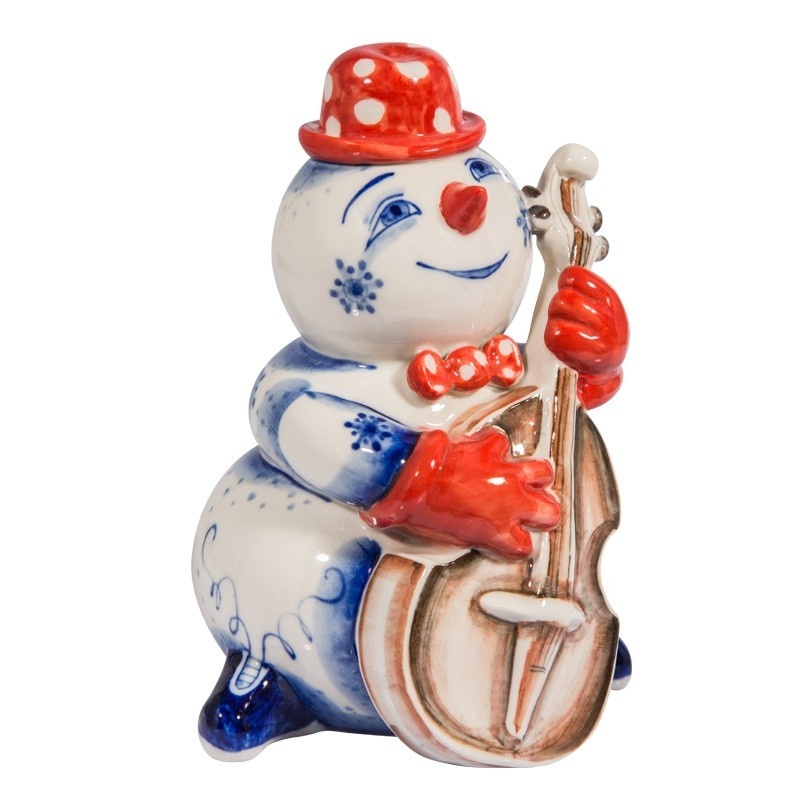 Скульптура Снеговик с контрабасом (подглазурные цветные краски, кобальт) - 993304011