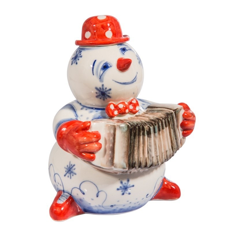 Скульптура Снеговик с гармошкой (подглазурные цветные краски, кобальт) 2 сорт - 993304022