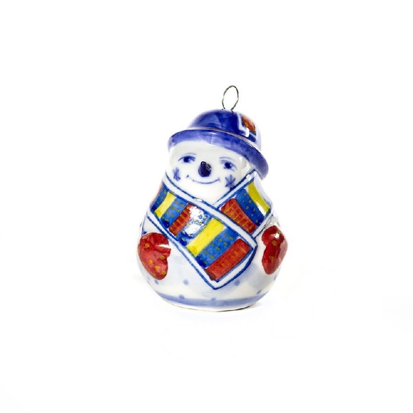 Ёлочная игрушка Снеговичок (подглазурная цветная роспись) - 993310841